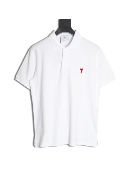 Ami Paris Heart Embroidery Polo Shirt,Ami