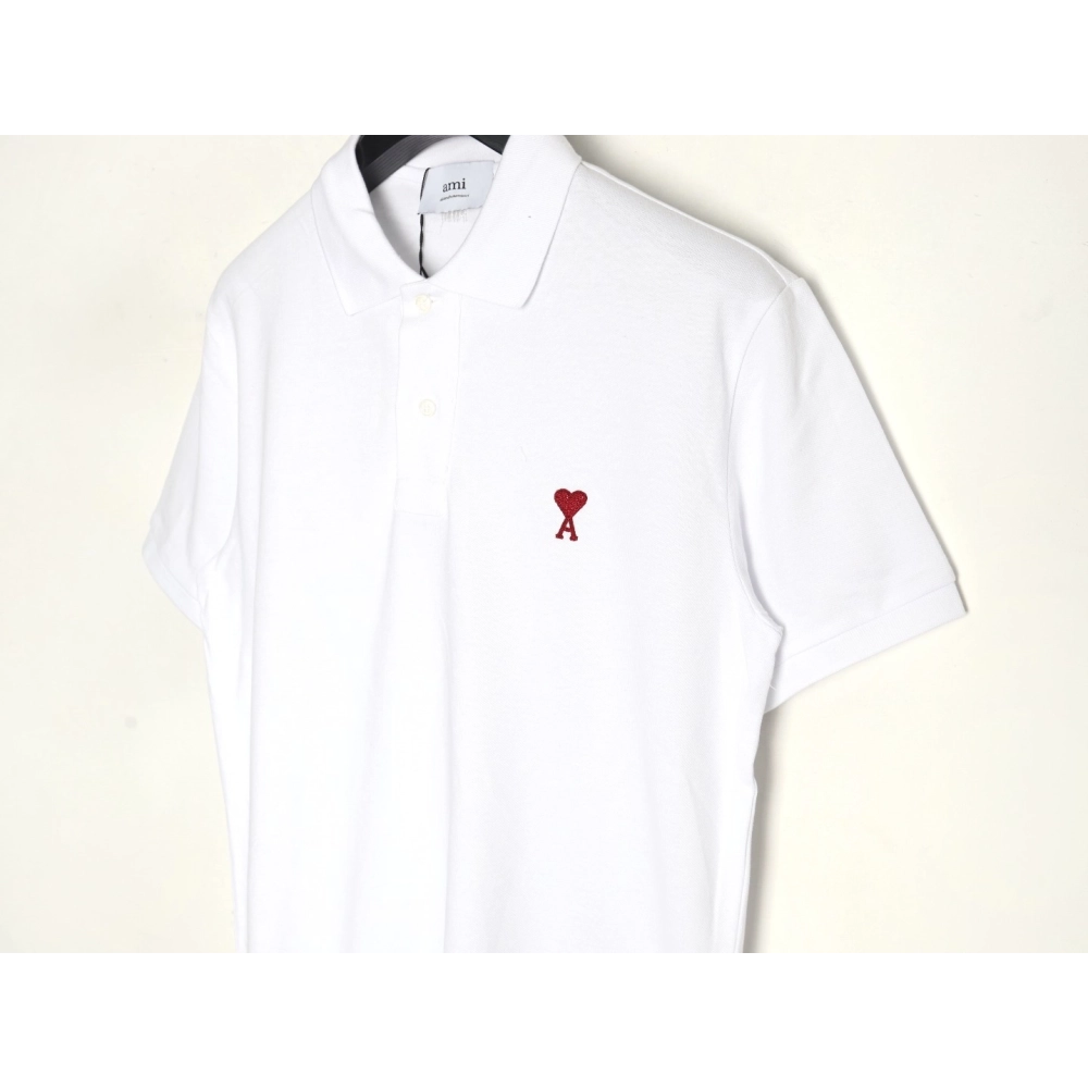 Ami Paris Heart Embroidery Polo Shirt,Ami