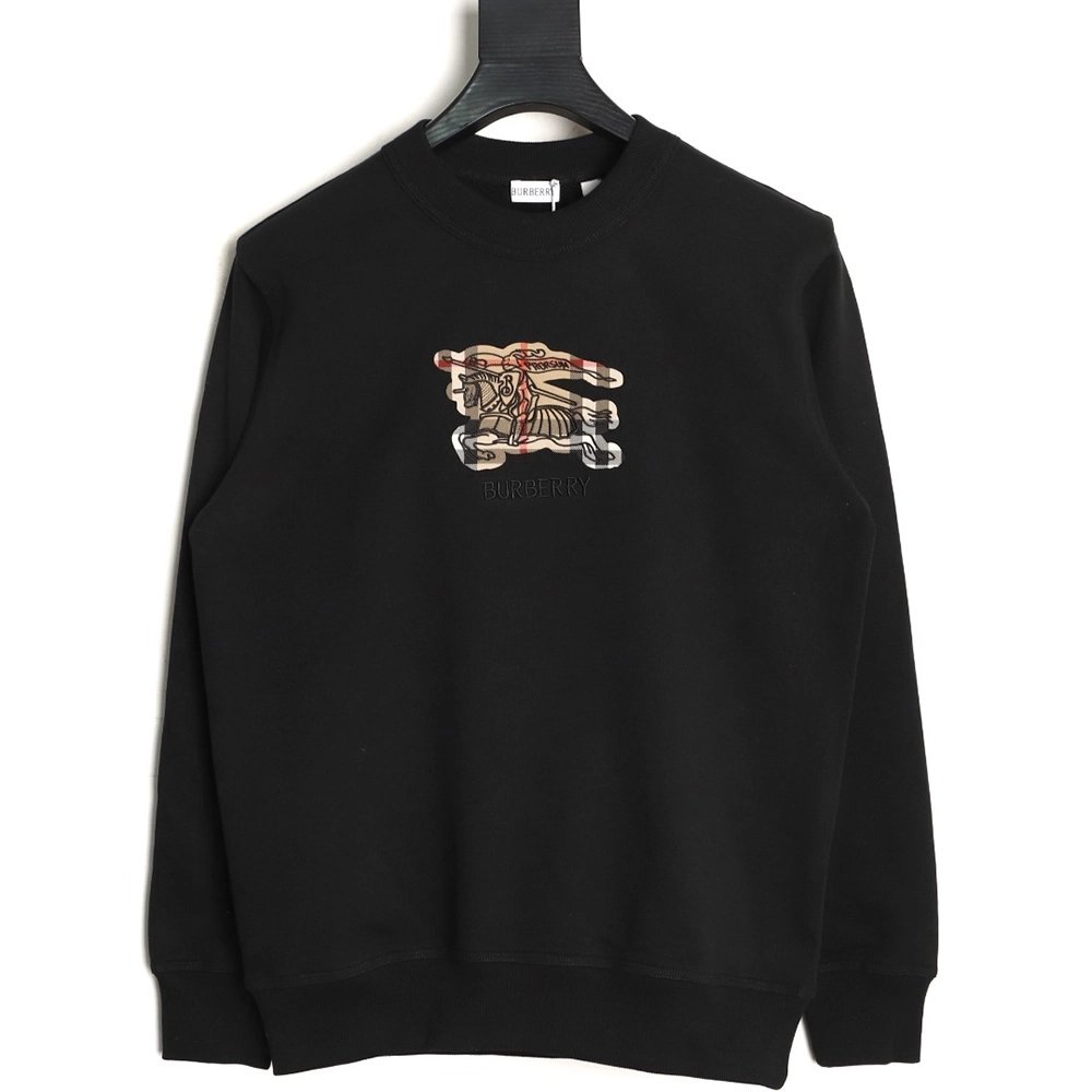 Burberry check patchwork equestrian embroidered crewneck sweatshirt,Burberry