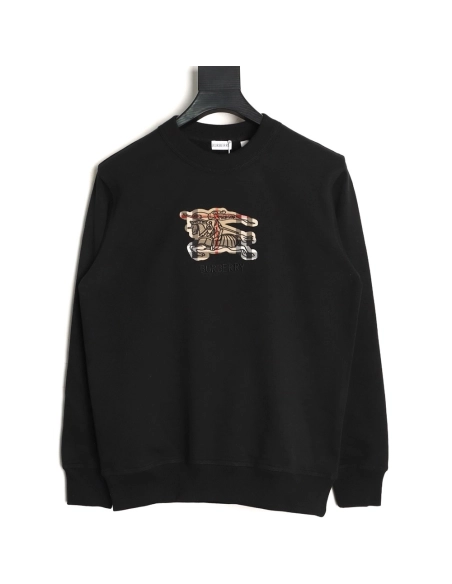 Burberry check patchwork equestrian embroidered crewneck sweatshirt,Burberry
