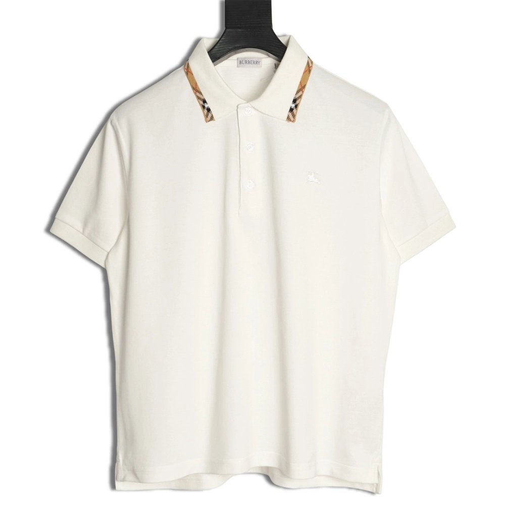 Burberry plaid patchwork collar beaded fabric short-sleeved polo shirt,Burberry