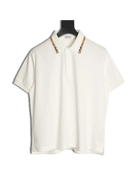 Burberry plaid patchwork collar beaded fabric short-sleeved polo shirt,Burberry