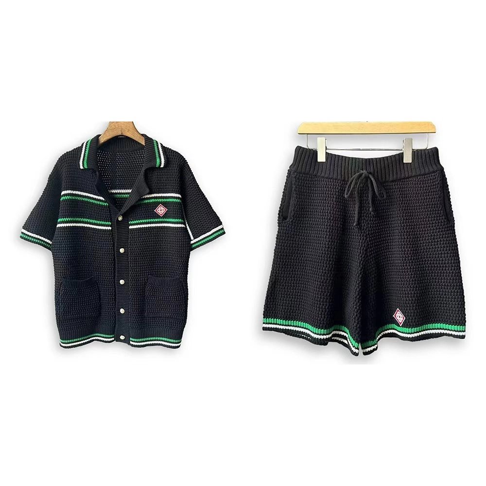 Casablanca Tennis Short Sleeve Crochet Shirt Set,Casablanca