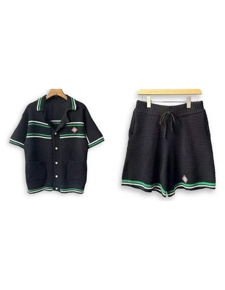 Casablanca Tennis Short Sleeve Crochet Shirt Set,Casablanca