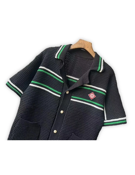 Casablanca Tennis Short Sleeve Crochet Shirt Set,Casablanca