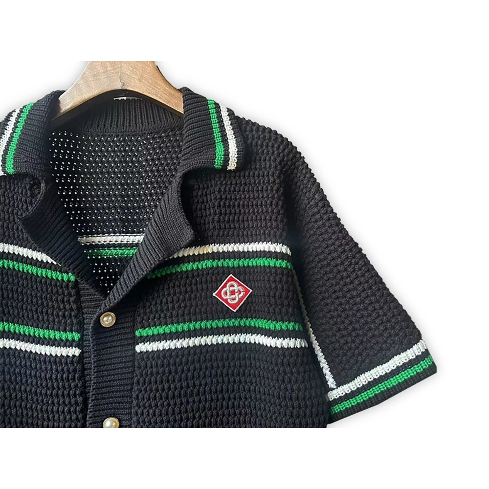 Casablanca Tennis Short Sleeve Crochet Shirt Set,Casablanca