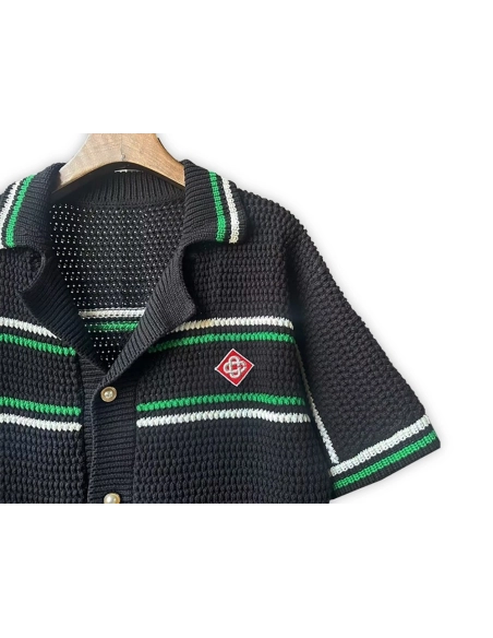 Casablanca Tennis Short Sleeve Crochet Shirt Set,Casablanca