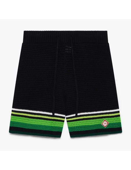 Casablanca Black Green Striped Crochet Short Sleeve Shirt Set,Casablanca
