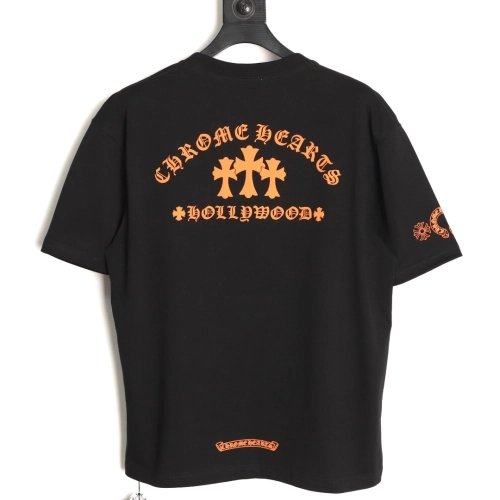 Chrome Hearts Orange Cross Print Short-Sleeve T-Shirt TSK1,Chrome Hearts