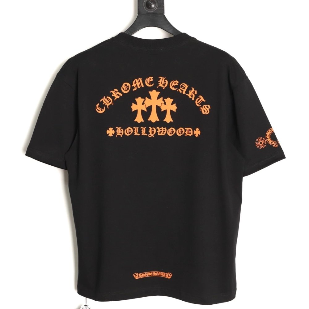 Chrome Hearts Orange Cross Print Short-Sleeve T-Shirt TSK1,Chrome Hearts