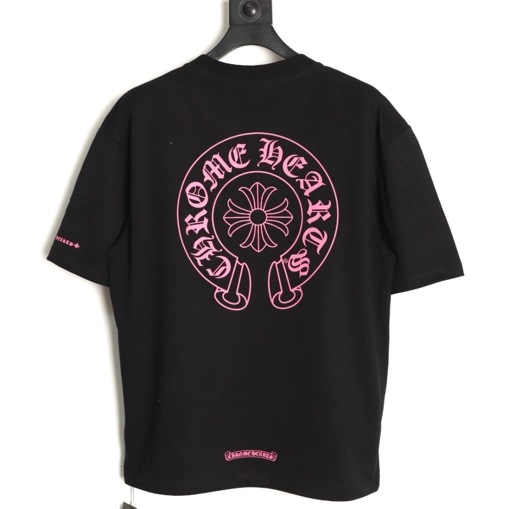 Chrome Hearts Pink Horseshoe Cross Print Short-Sleeve T-Shirt TSK1,Chrome Hearts