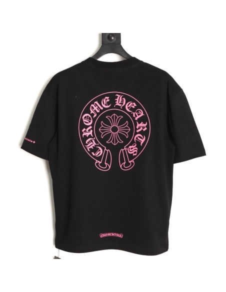 Chrome Hearts Pink Horseshoe Cross Print Short-Sleeve T-Shirt TSK1,Chrome Hearts