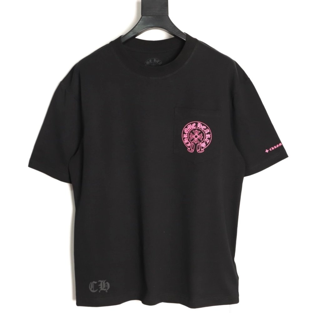 Chrome Hearts Pink Horseshoe Cross Print Short-Sleeve T-Shirt TSK1,Chrome Hearts