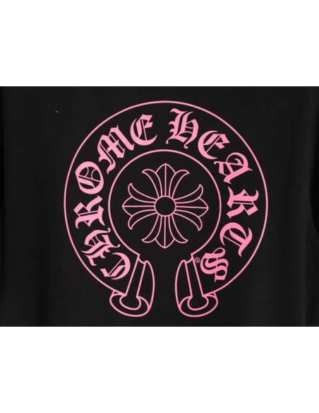 Chrome Hearts Pink Horseshoe Cross Print Short-Sleeve T-Shirt TSK1,Chrome Hearts