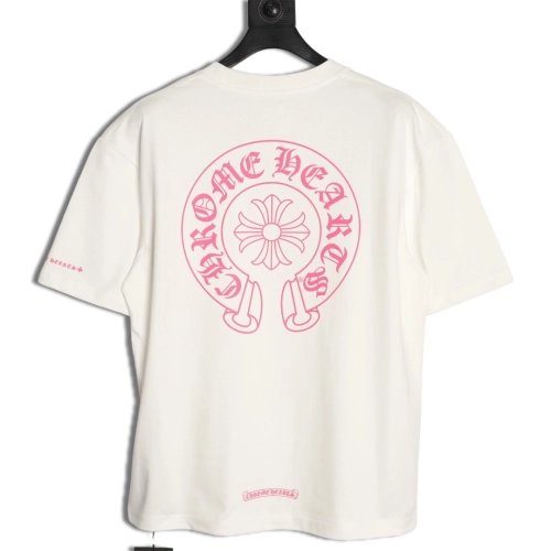 Chrome Hearts Pink Horseshoe Cross Print Short-Sleeve T-Shirt,Chrome Hearts