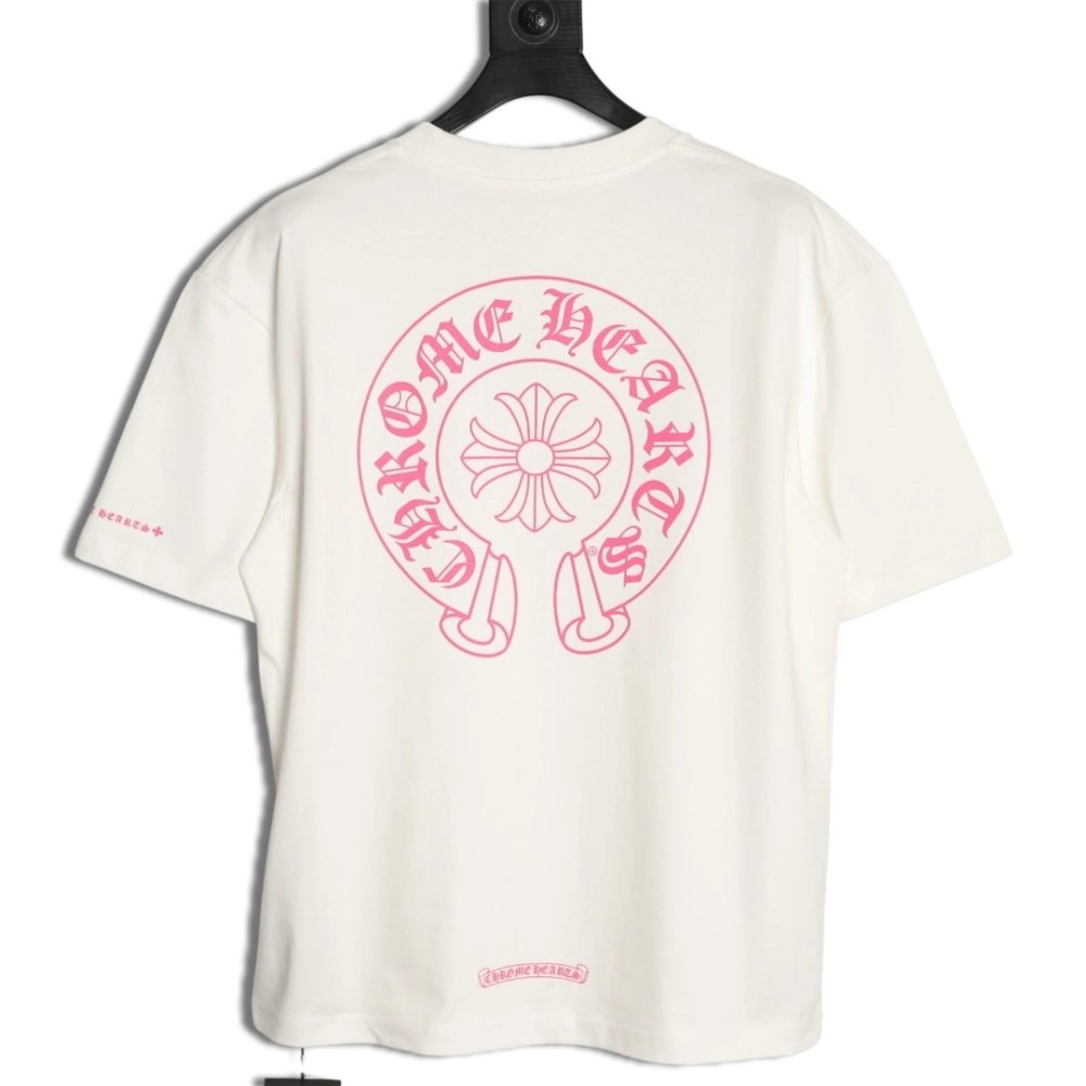 Chrome Hearts Pink Horseshoe Cross Print Short-Sleeve T-Shirt,Chrome Hearts