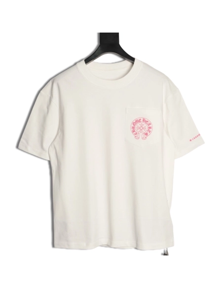 Chrome Hearts Pink Horseshoe Cross Print Short-Sleeve T-Shirt,Chrome Hearts