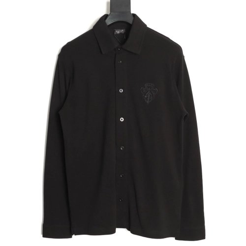 Gucci Logo-Embroidered Piqu¨¦ Cotton Long-Sleeve Shirt,Gucci