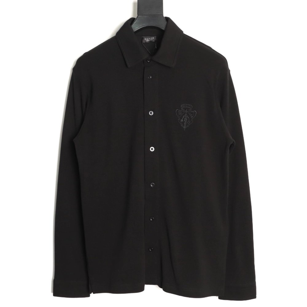 Gucci Logo-Embroidered Piqu¨¦ Cotton Long-Sleeve Shirt,Gucci