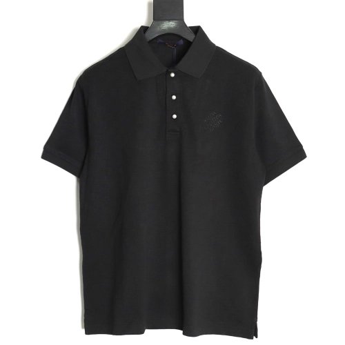Louis Vuitton Pearl Button Checkered Embroidered Short-Sleeve Polo Shirt TSK1,Louis Vuitton
