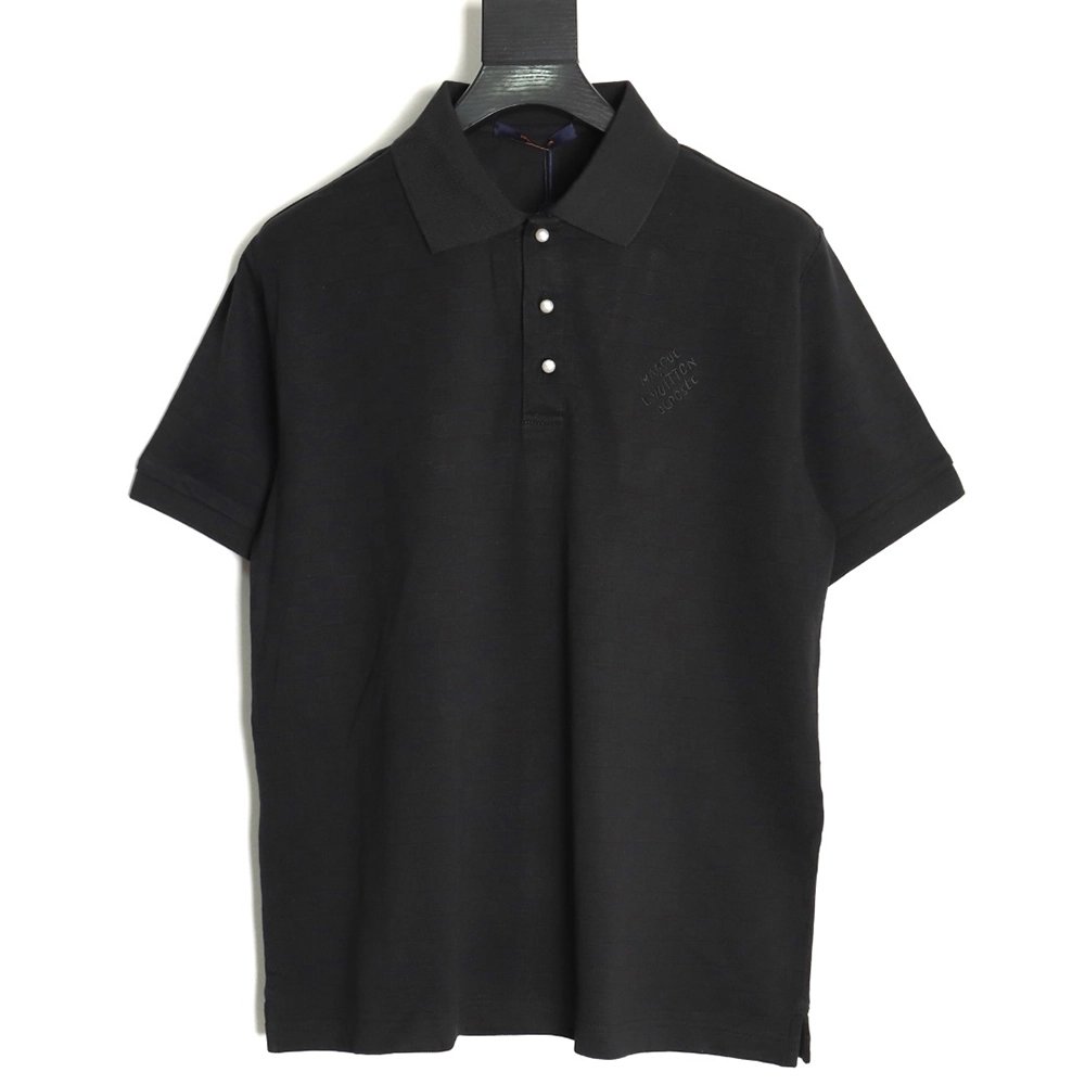 Louis Vuitton Pearl Button Checkered Embroidered Short-Sleeve Polo Shirt TSK1,Louis Vuitton