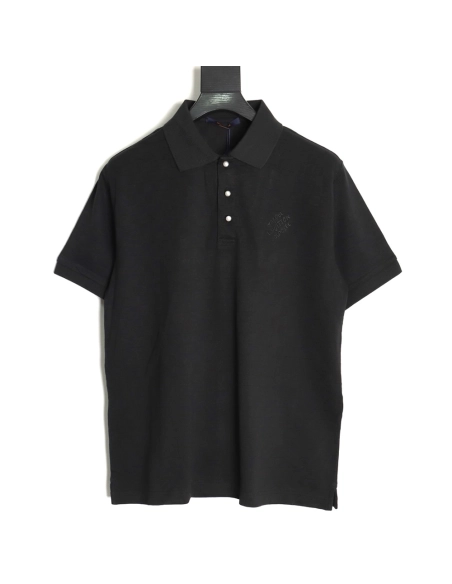 Louis Vuitton Pearl Button Checkered Embroidered Short-Sleeve Polo Shirt TSK1,Louis Vuitton