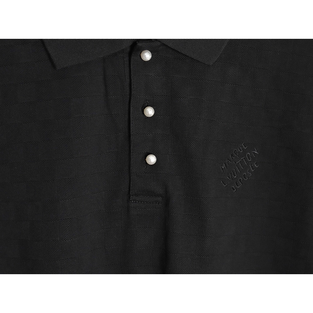 Louis Vuitton Pearl Button Checkered Embroidered Short-Sleeve Polo Shirt TSK1,Louis Vuitton