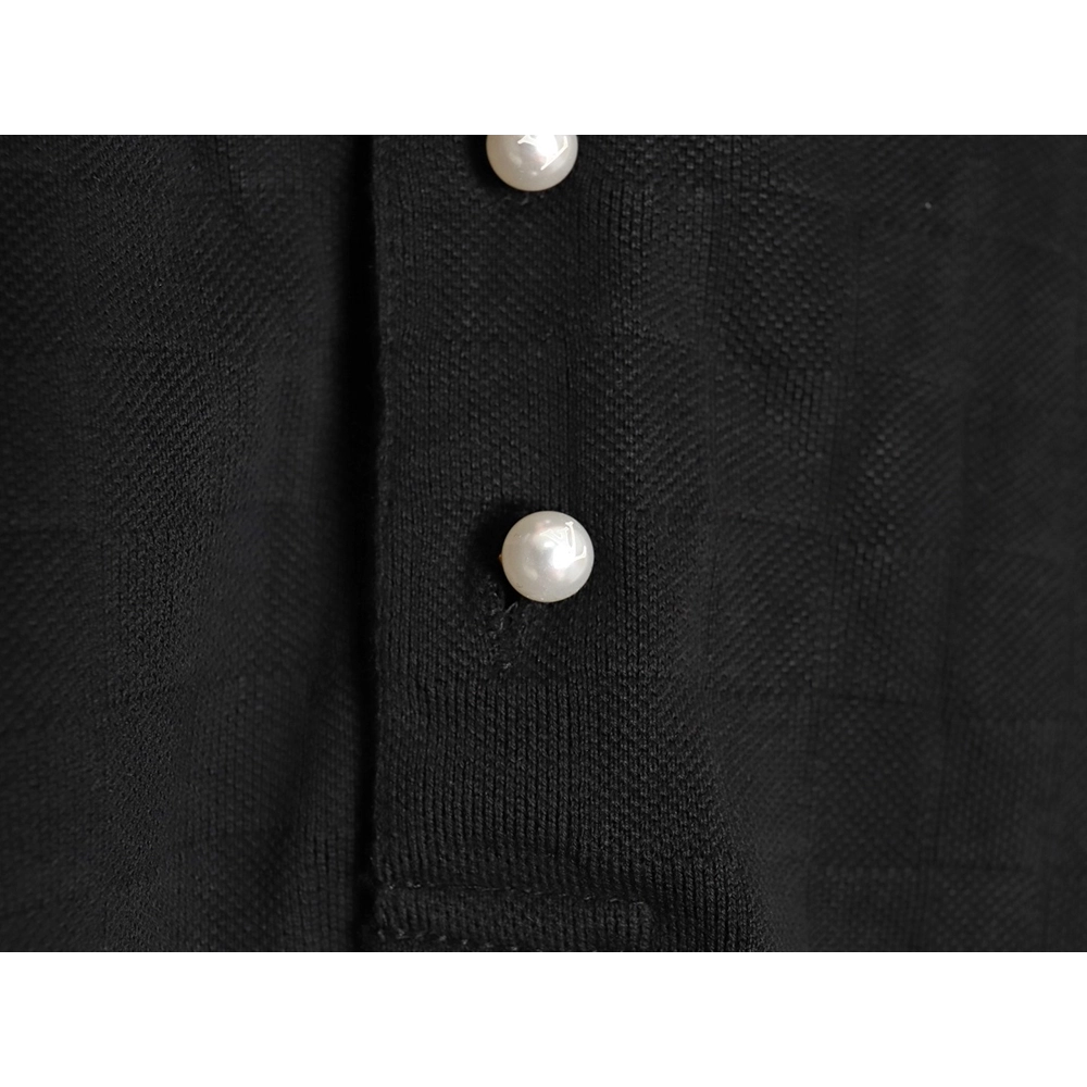 Louis Vuitton Pearl Button Checkered Embroidered Short-Sleeve Polo Shirt TSK1,Louis Vuitton