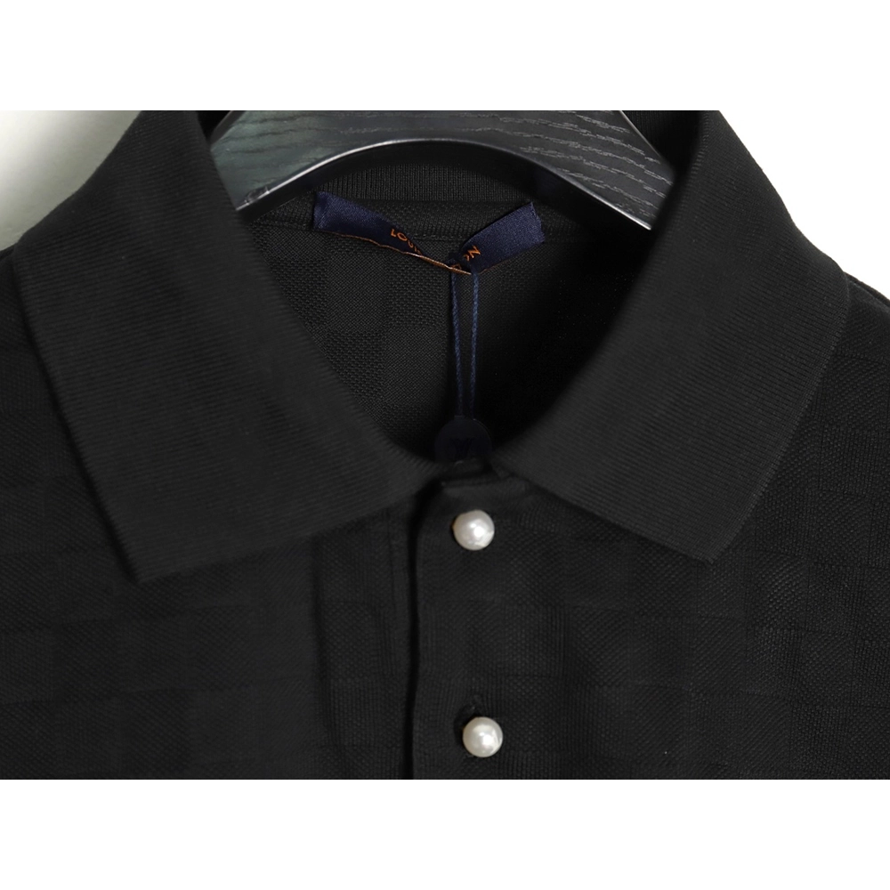 Louis Vuitton Pearl Button Checkered Embroidered Short-Sleeve Polo Shirt TSK1,Louis Vuitton
