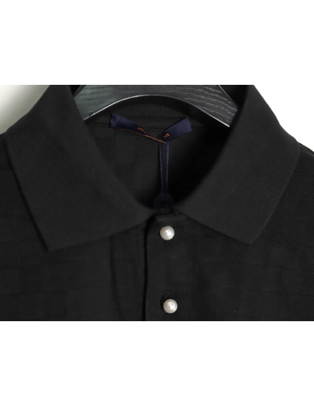 Louis Vuitton Pearl Button Checkered Embroidered Short-Sleeve Polo Shirt TSK1,Louis Vuitton