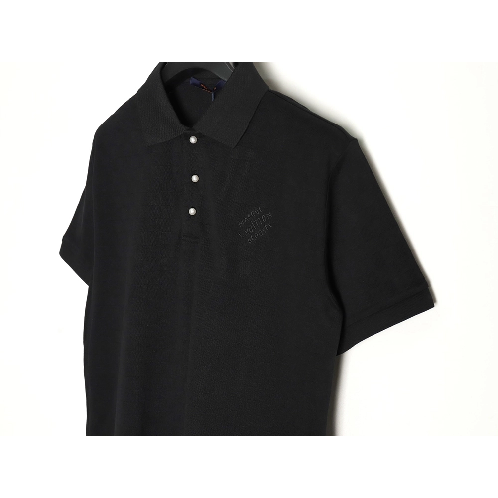 Louis Vuitton Pearl Button Checkered Embroidered Short-Sleeve Polo Shirt TSK1,Louis Vuitton