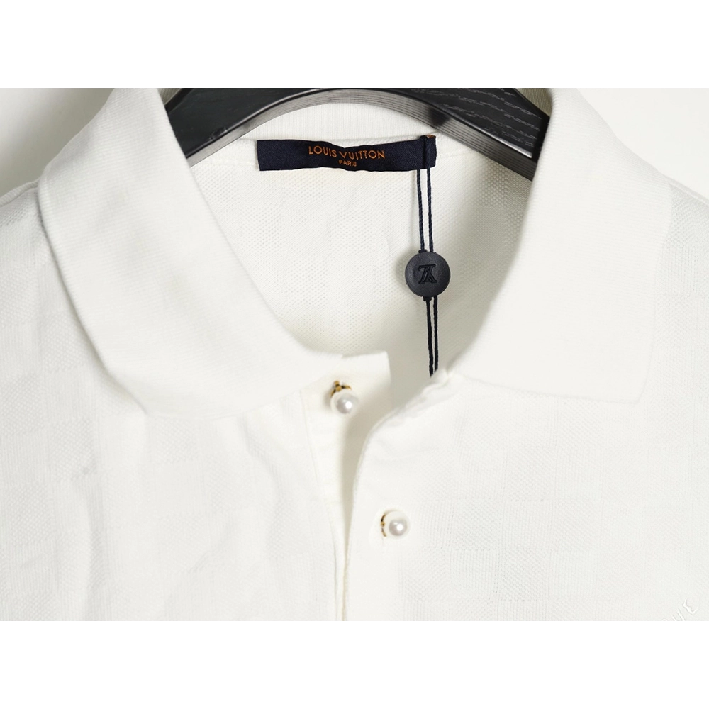Louis Vuitton Pearl Button Checkered Embroidered Short-Sleeve Polo Shirt,Louis Vuitton