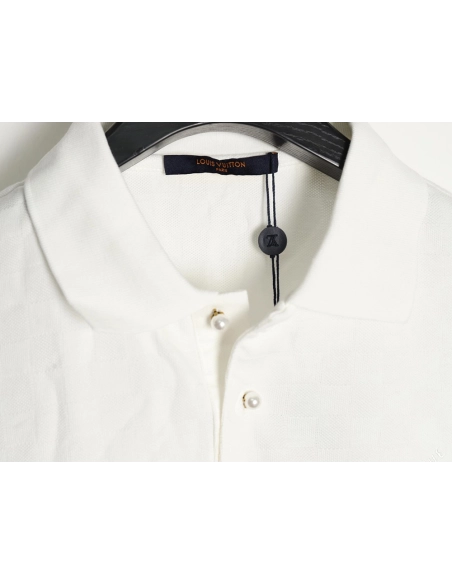Louis Vuitton Pearl Button Checkered Embroidered Short-Sleeve Polo Shirt,Louis Vuitton