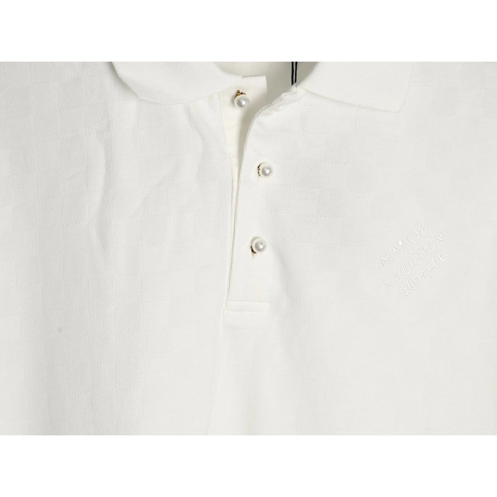 Louis Vuitton Pearl Button Checkered Embroidered Short-Sleeve Polo Shirt,Louis Vuitton