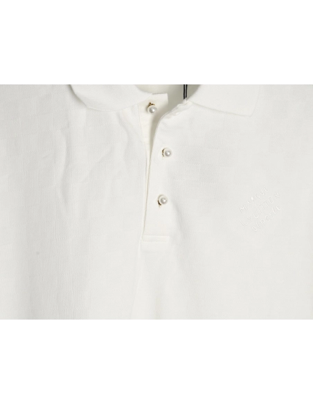 Louis Vuitton Pearl Button Checkered Embroidered Short-Sleeve Polo Shirt,Louis Vuitton