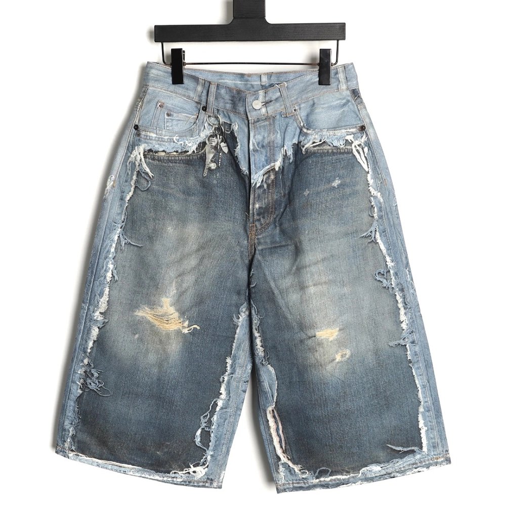 Acne Studios Trompe-l?il Print Distressed Denim Shorts,Stussy