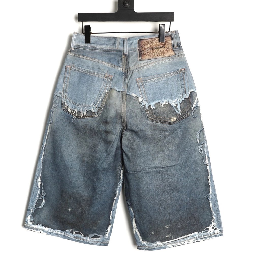 Acne Studios Trompe-l?il Print Distressed Denim Shorts,Stussy