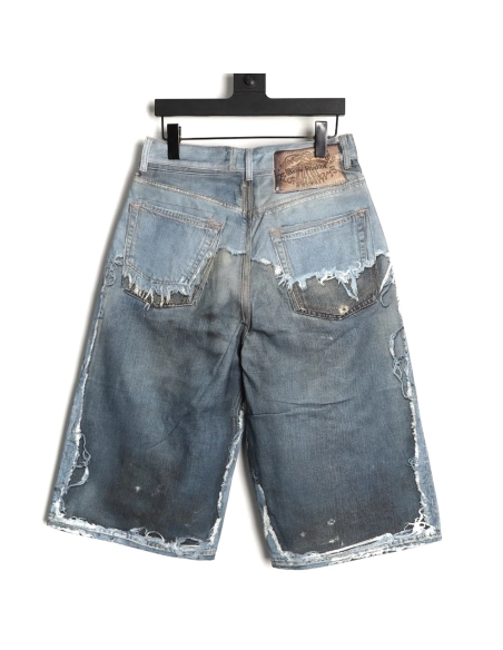 Acne Studios Trompe-l?il Print Distressed Denim Shorts,Stussy