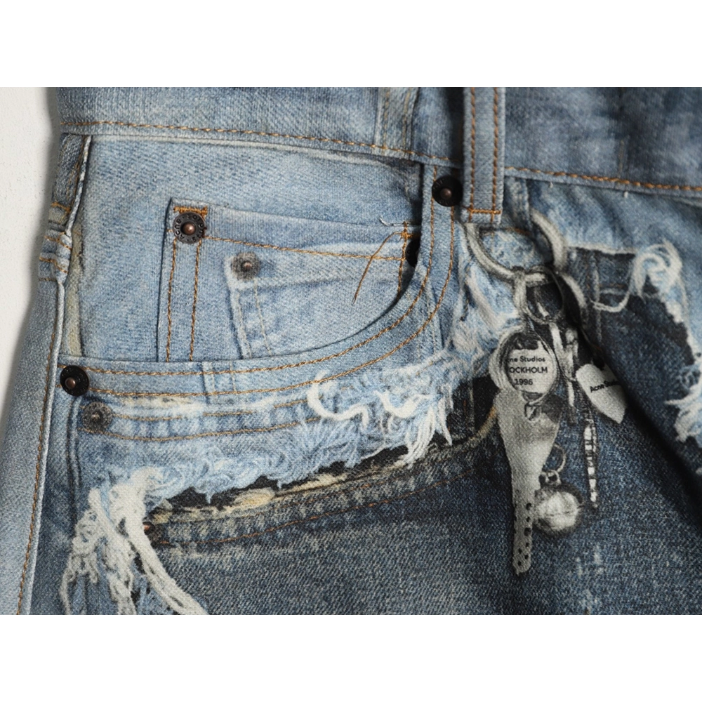 Acne Studios Trompe-l?il Print Distressed Denim Shorts,Stussy