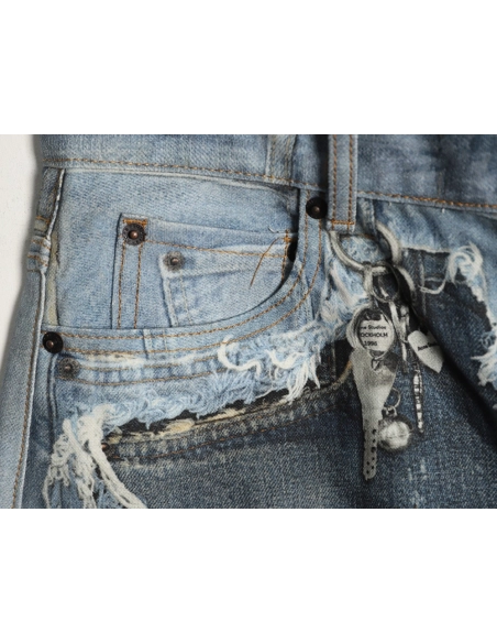 Acne Studios Trompe-l?il Print Distressed Denim Shorts,Stussy