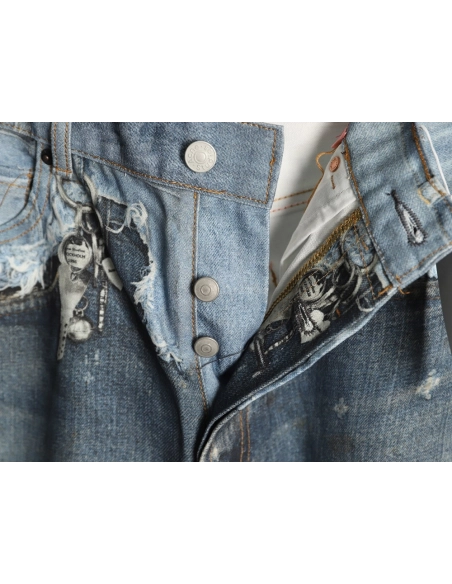 Acne Studios Trompe-l?il Print Distressed Denim Shorts,Stussy