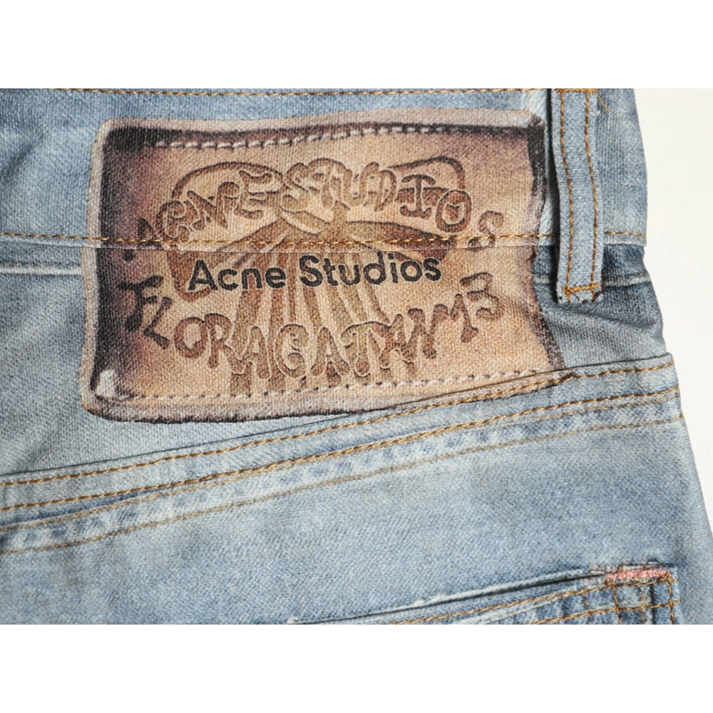 Acne Studios Trompe-l?il Print Distressed Denim Shorts,Stussy