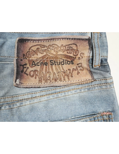 Acne Studios Trompe-l?il Print Distressed Denim Shorts,Stussy