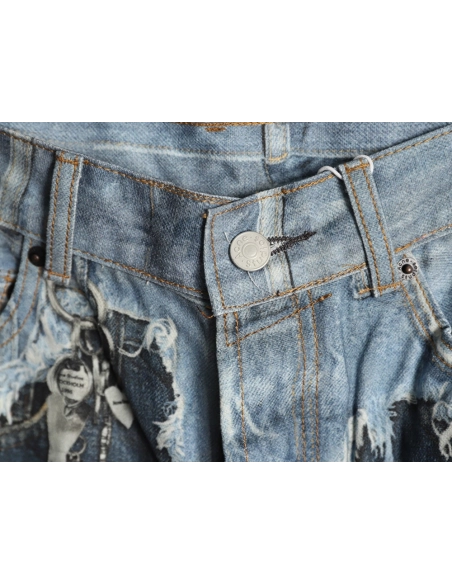 Acne Studios Trompe-l?il Print Distressed Denim Shorts,Stussy