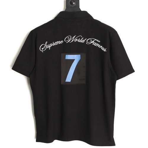 Supreme No. 7 Embroidered Cursive Pattern Short-Sleeve Polo Shirt TSK1,Supreme