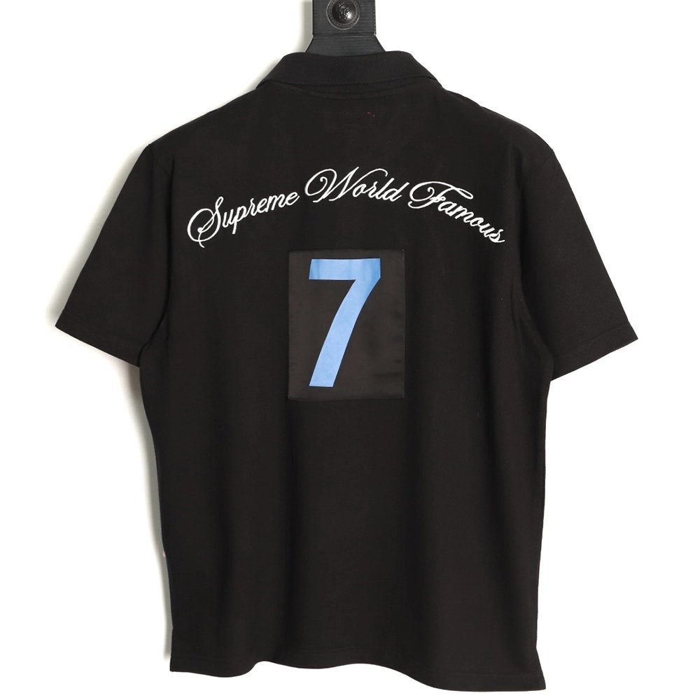 Supreme No. 7 Embroidered Cursive Pattern Short-Sleeve Polo Shirt TSK1,Supreme