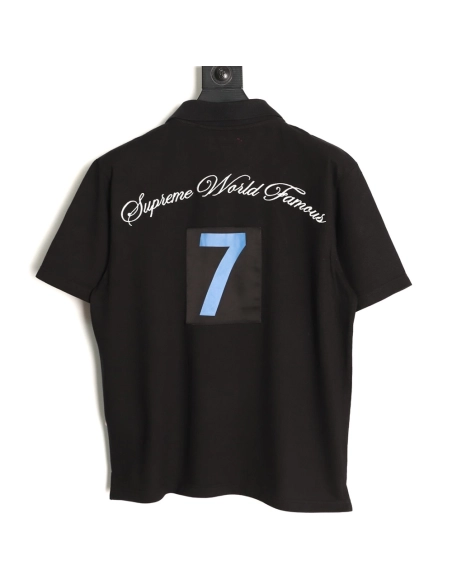Supreme No. 7 Embroidered Cursive Pattern Short-Sleeve Polo Shirt TSK1,Supreme