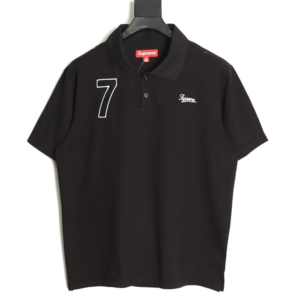 Supreme No. 7 Embroidered Cursive Pattern Short-Sleeve Polo Shirt TSK1,Supreme
