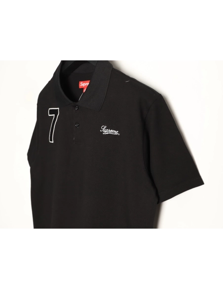 Supreme No. 7 Embroidered Cursive Pattern Short-Sleeve Polo Shirt TSK1,Supreme