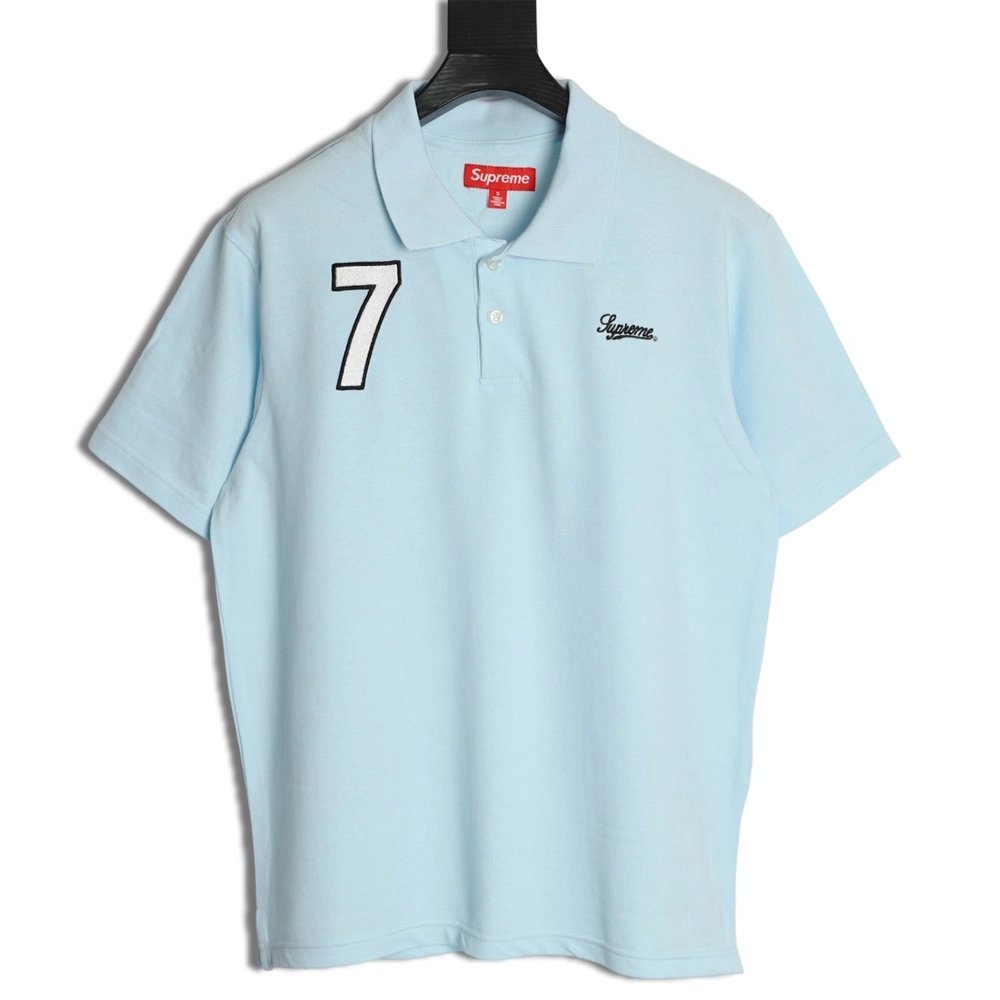 Supreme No. 7 Embroidered Cursive Pattern Short-Sleeve Polo Shirt,Supreme
